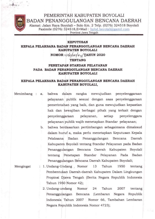 PENETAPAN STANDAR PELAYANAN PADA BPBD KABUPATEN BOYOLALI